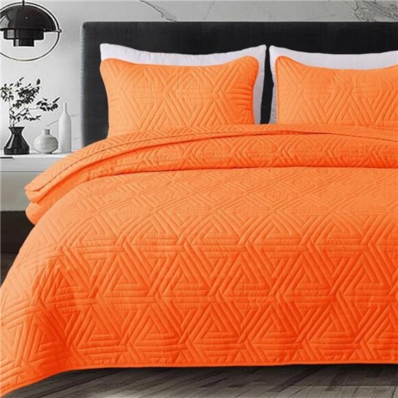 Soft Queen Size Quilt Set for All Seasons, 3-Piece Ultrasonic Geometric Quilts - Picture 1 of 7